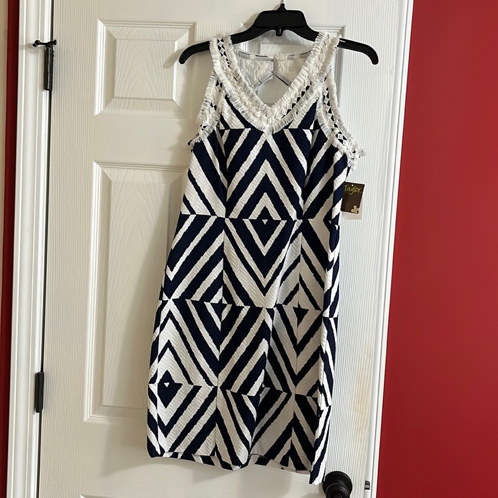 Taylor Navy  and White Dress NWT